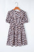 Leopard Tied Front Keyhole Puff Short Sleeve Mini Dress