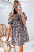 Leopard Tied Front Keyhole Puff Short Sleeve Mini Dress
