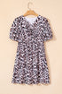 Leopard Tied Front Keyhole Puff Short Sleeve Mini Dress