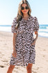 Leopard Tied Front Keyhole Puff Short Sleeve Mini Dress