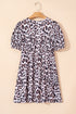 Leopard Tied Front Keyhole Puff Short Sleeve Mini Dress