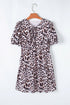 Leopard Tied Front Keyhole Puff Short Sleeve Mini Dress