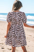 Leopard Tied Front Keyhole Puff Short Sleeve Mini Dress
