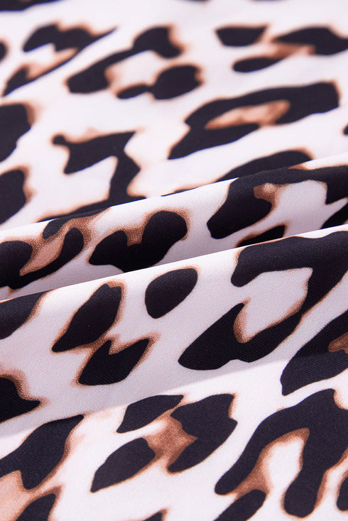 Leopard Tied Front Keyhole Puff Short Sleeve Mini Dress