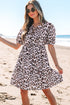 Leopard Tied Front Keyhole Puff Short Sleeve Mini Dress