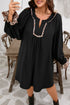 Leopard Trim Flounce Long Sleeve Shift Mini Dress