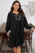 Leopard Trim Flounce Long Sleeve Shift Mini Dress