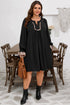 Leopard Trim Flounce Long Sleeve Shift Mini Dress