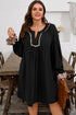 Leopard Trim Flounce Long Sleeve Shift Mini Dress