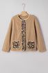 Leopard Trim Patchwork Sherpa Button Front Jacket