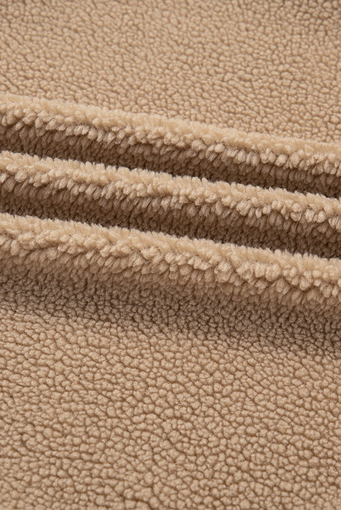 Leopard Trim Patchwork Sherpa Button Front Jacket