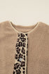Leopard Trim Patchwork Sherpa Button Front Jacket