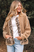 Leopard Trim Patchwork Sherpa Button Front Jacket