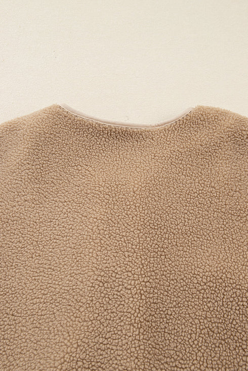 Leopard Trim Patchwork Sherpa Button Front Jacket