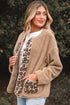 Leopard Trim Patchwork Sherpa Button Front Jacket