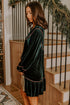 Leopard Trim Velvet Long Sleeve Shift Mini Dress