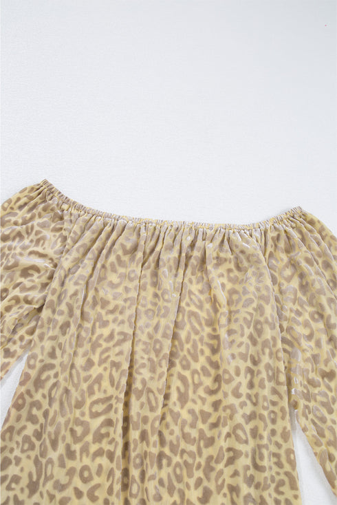 Leopard Velvet Burnout Off Shoulder Long Sleeve Blouse