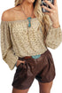 Leopard Velvet Burnout Off Shoulder Long Sleeve Blouse