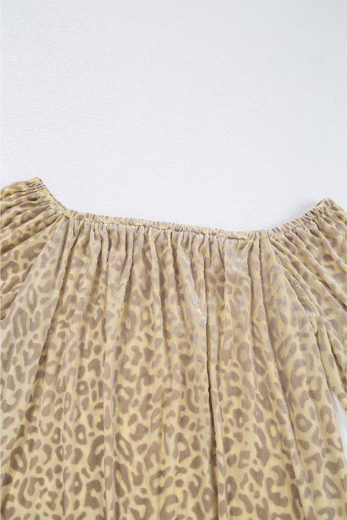 Leopard Velvet Burnout Off Shoulder Long Sleeve Blouse