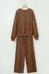 Leopard Wide Leg Relaxed Long Sleeve Top Pant Set