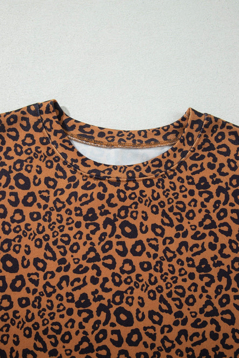 Leopard Wide Leg Relaxed Long Sleeve Top Pant Set