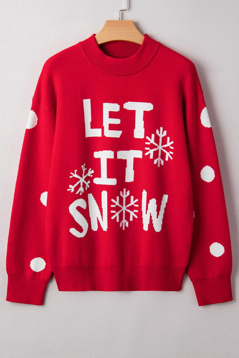 LET IT SNOW Snowflake Jacquard Drop Shoulder Rib Trim Pullover Sweater