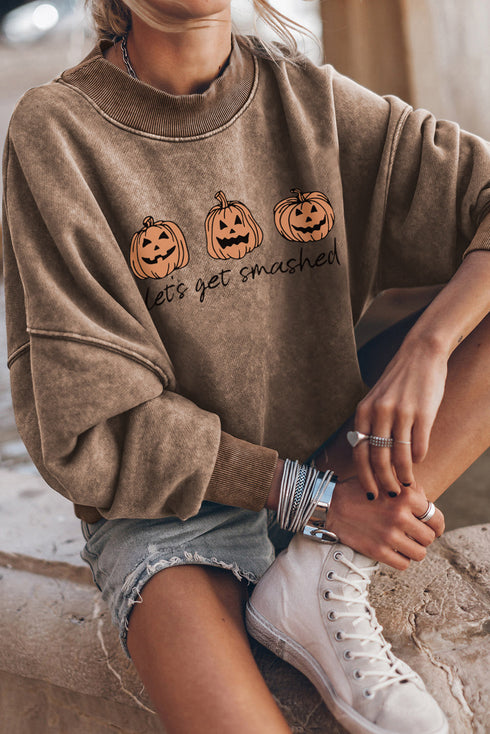 Lets Get Smashed Graphic Mock Neck Pullover Sweatshirt