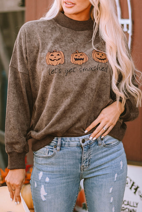 Lets Get Smashed Graphic Mock Neck Pullover Sweatshirt