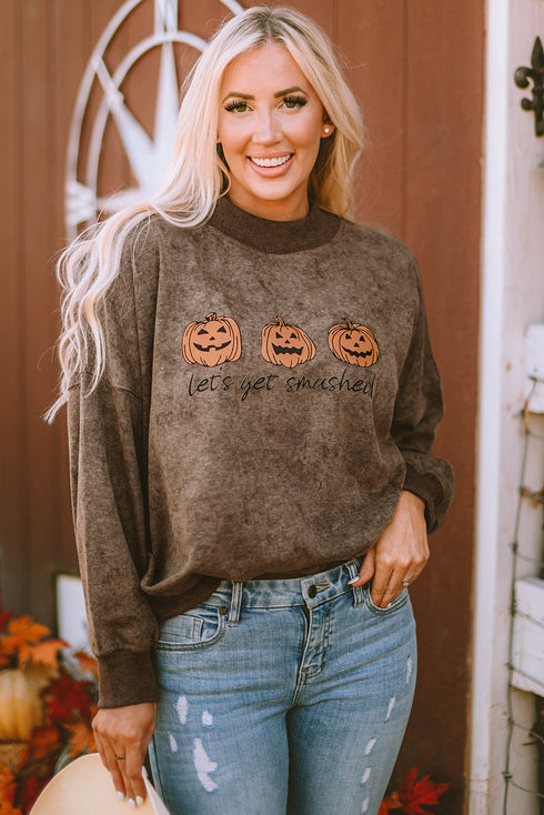 Lets Get Smashed Graphic Mock Neck Pullover Sweatshirt
