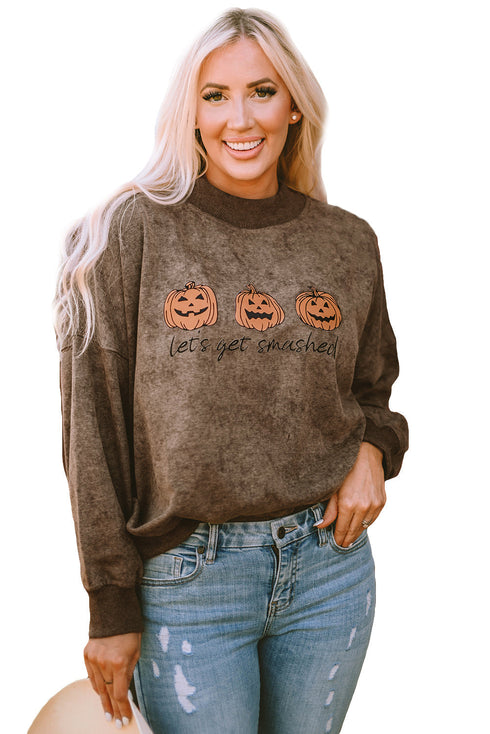 Lets Get Smashed Graphic Mock Neck Pullover Sweatshirt