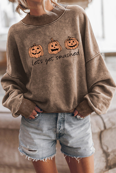 Lets Get Smashed Graphic Mock Neck Pullover Sweatshirt