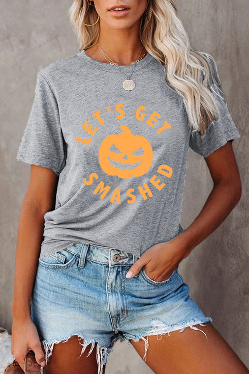 Let'S Get Smashed Halloween Pumpkin Face Graphic Tee