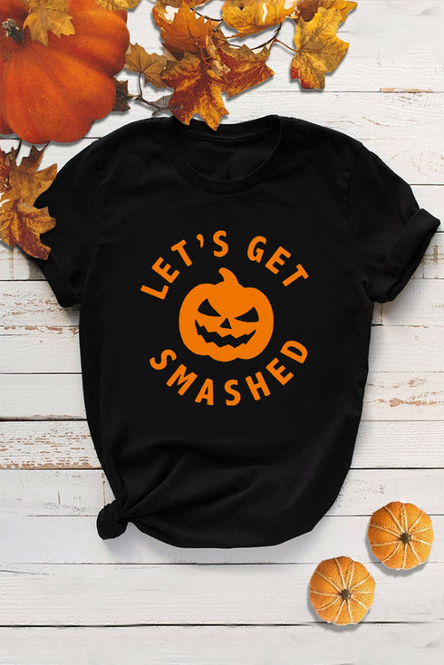 Let'S Get Smashed Halloween Pumpkin Face Graphic Tee