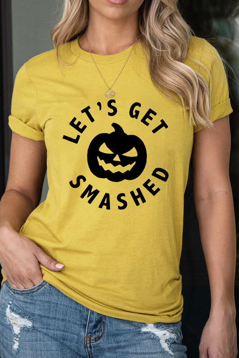Let'S Get Smashed Halloween Pumpkin Face Graphic Tee