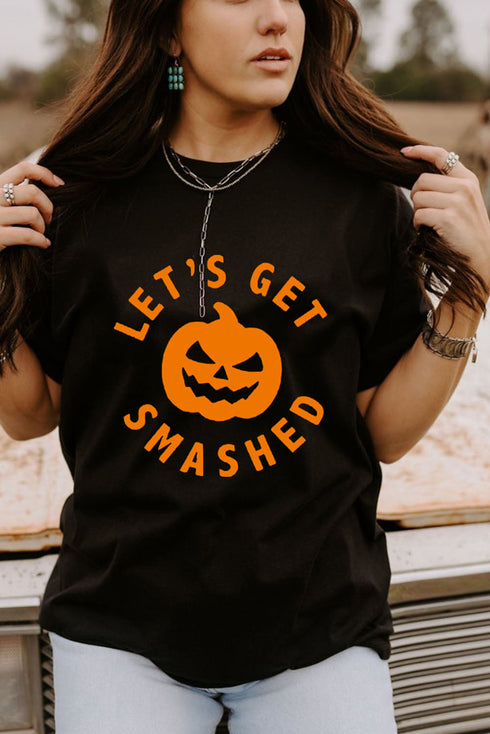 Let'S Get Smashed Halloween Pumpkin Face Graphic Tee