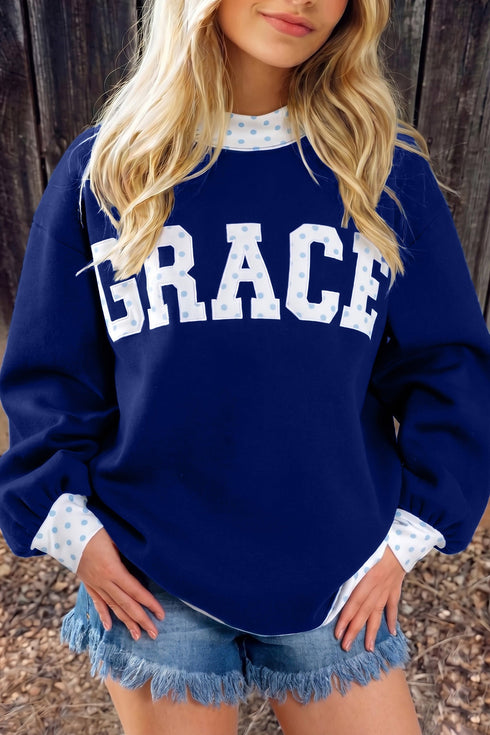 Letter Graphic Trimmed High Neck Baggy Sweatshirt