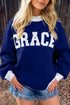 Letter Graphic Trimmed High Neck Baggy Sweatshirt
