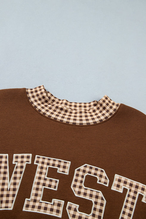 Letter Graphic Trimmed High Neck Baggy Sweatshirt