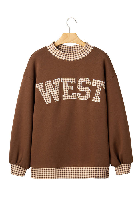 Letter Graphic Trimmed High Neck Baggy Sweatshirt