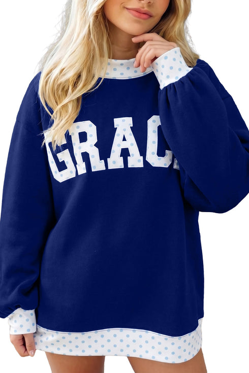 Letter Graphic Trimmed High Neck Baggy Sweatshirt