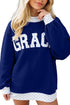 Letter Graphic Trimmed High Neck Baggy Sweatshirt