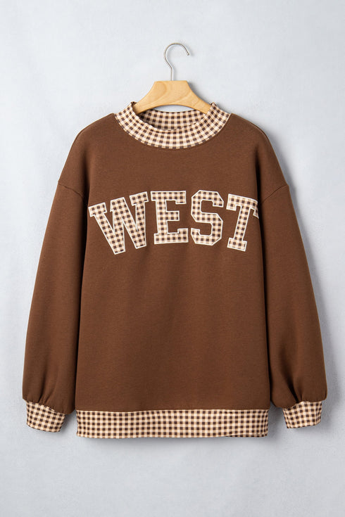 Letter Graphic Trimmed High Neck Baggy Sweatshirt