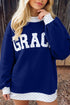Letter Graphic Trimmed High Neck Baggy Sweatshirt