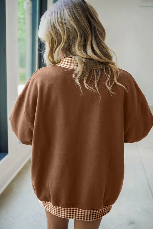 Letter Graphic Trimmed High Neck Baggy Sweatshirt