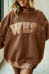 Letter Graphic Trimmed High Neck Baggy Sweatshirt