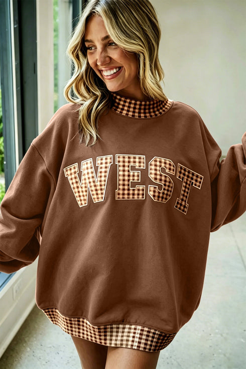 Letter Graphic Trimmed High Neck Baggy Sweatshirt