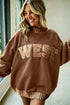 Letter Graphic Trimmed High Neck Baggy Sweatshirt