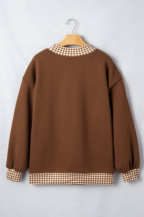Letter Graphic Trimmed High Neck Baggy Sweatshirt