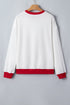 Letter Graphic Waffle Knit Textured Trim Slogan Pullover Sweatshirt