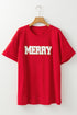 Letter Print Cuffed Sleeve Crew Neck Tee